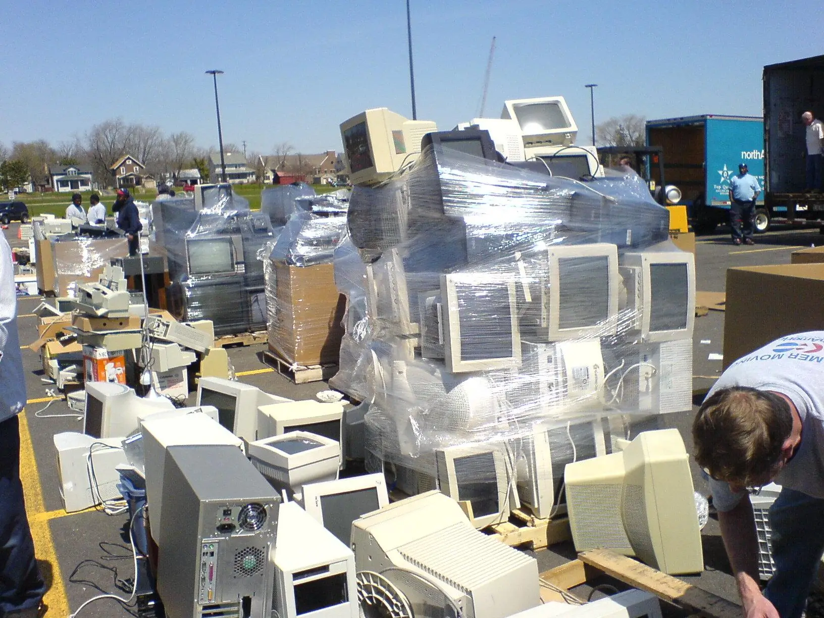 Electronic waste being processed for recycling, a great way to lower the cost of junk removal in South Carolina