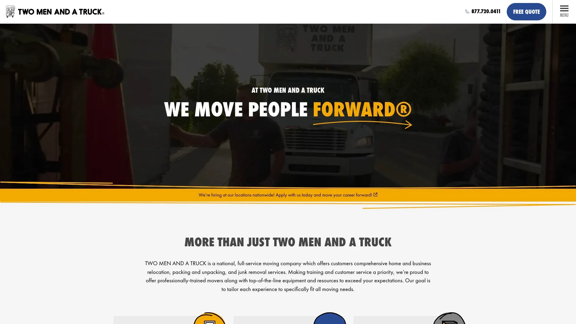 A screenshot of Two Men and a Truck’s home page.