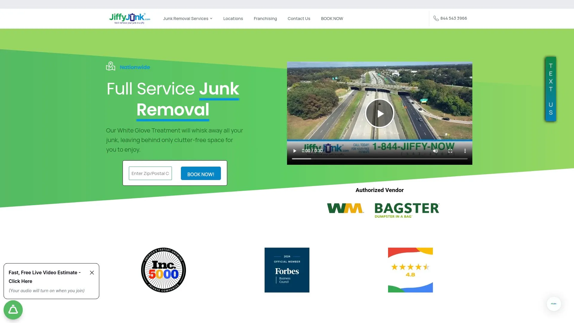 Jiffy Junk’s home page, displaying information about our full service junk removal.