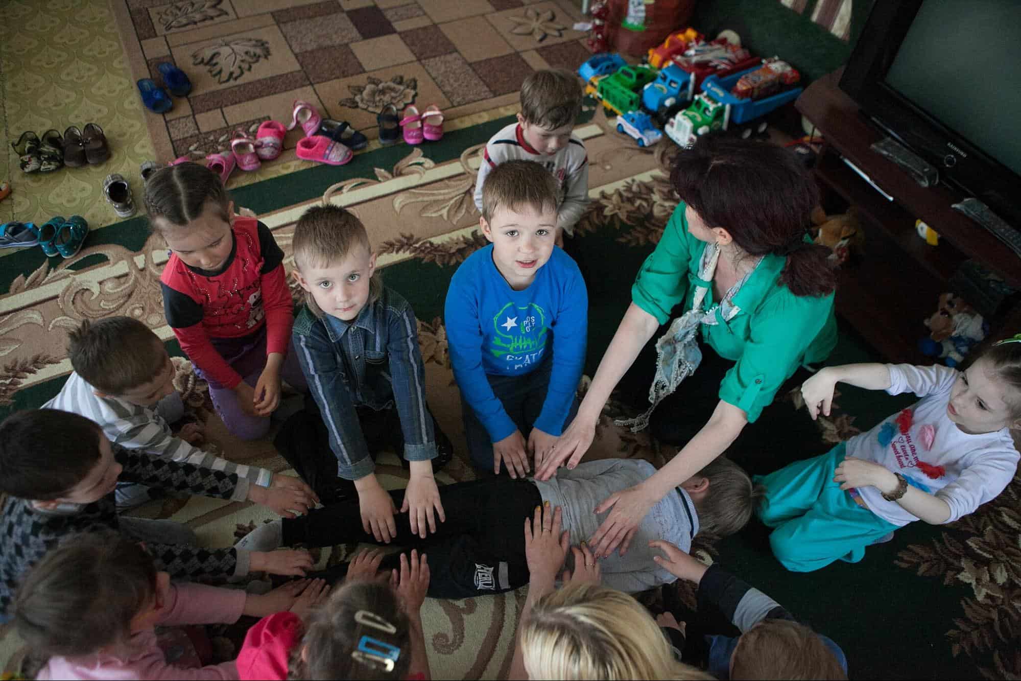 Children attending a psychosocial session.