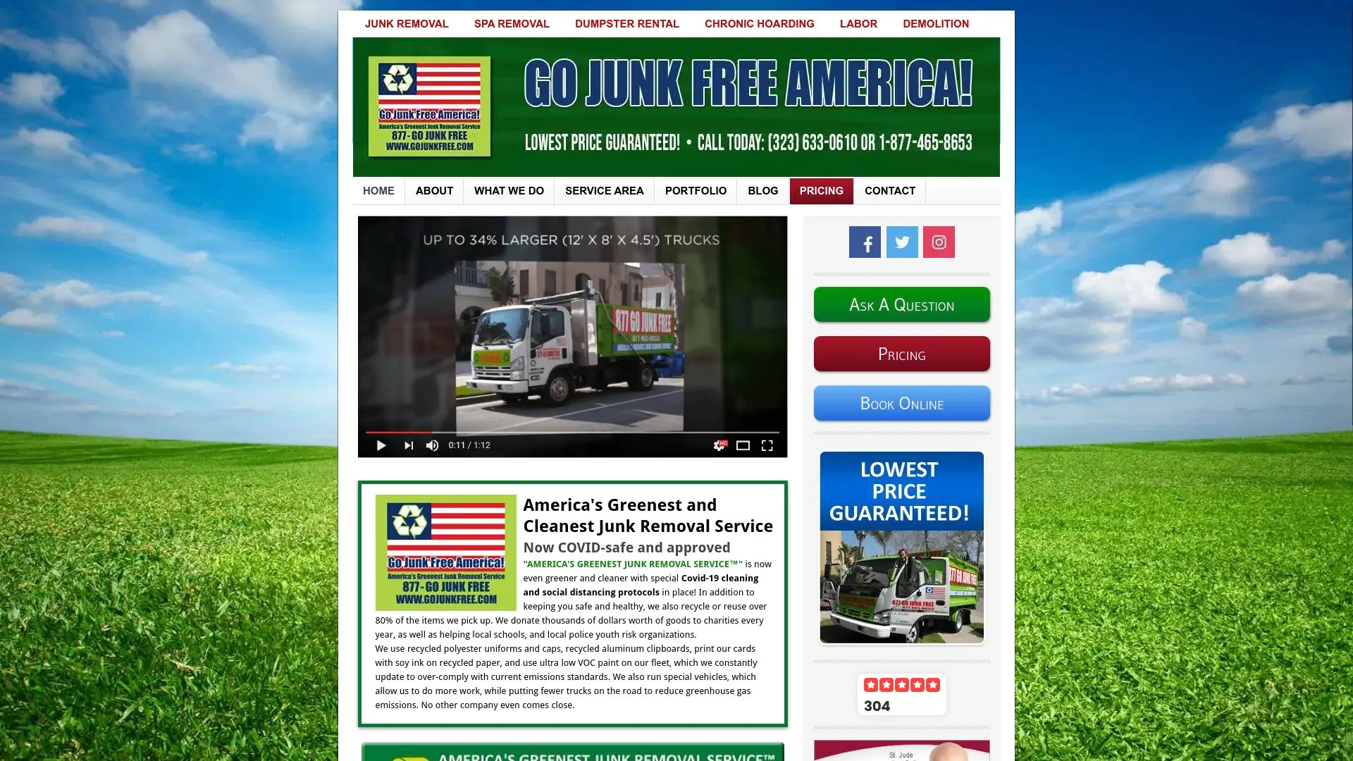 Homepage of Go Junk Free America.