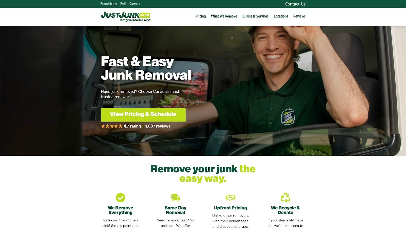 The homepage for Just Junk.