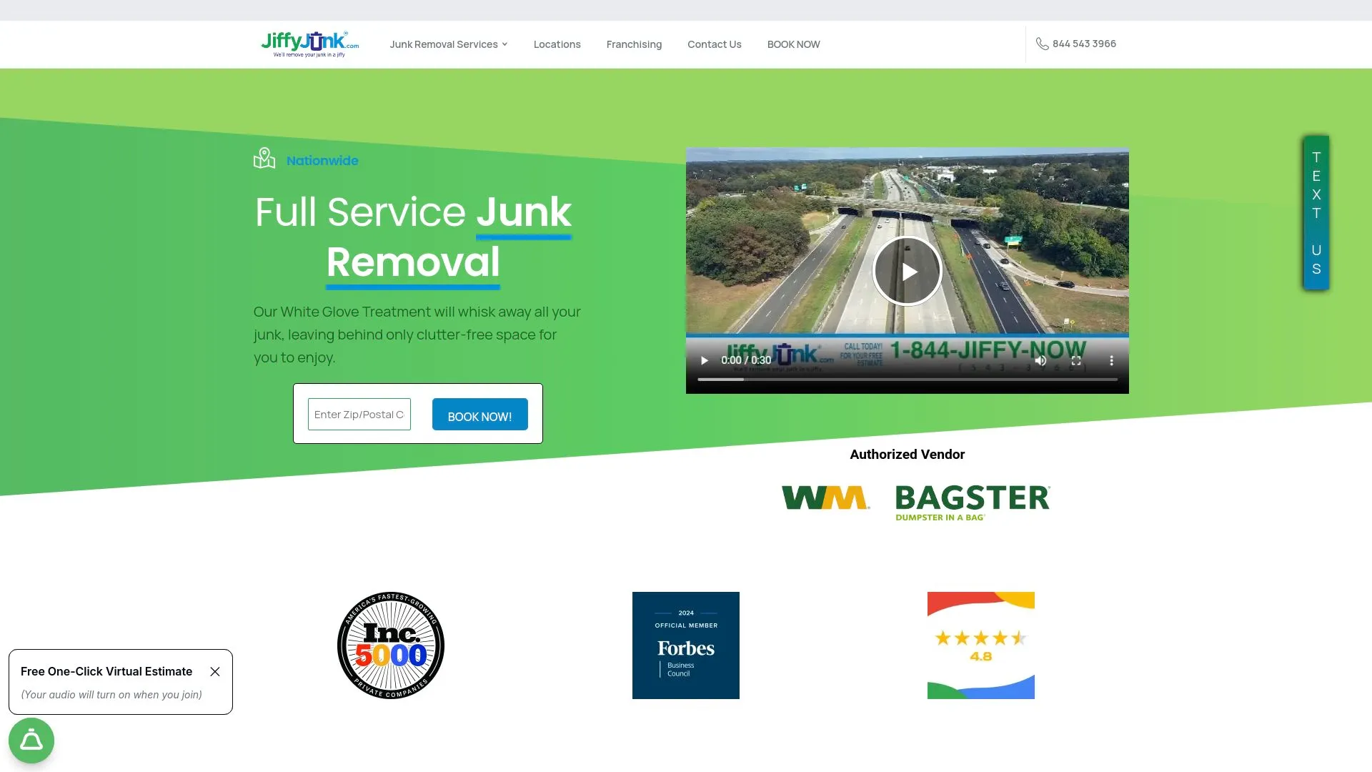 Our homepage here at Jiffy Junk, your full service Junk removal.