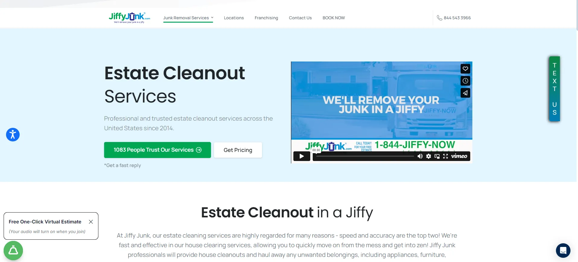 Jiffy Junk Estate Cleanout Services page.