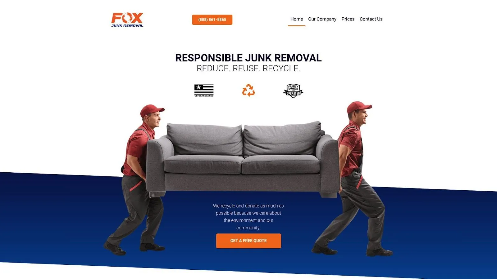 Homepage for Fox Junk Removal, available for California residents.