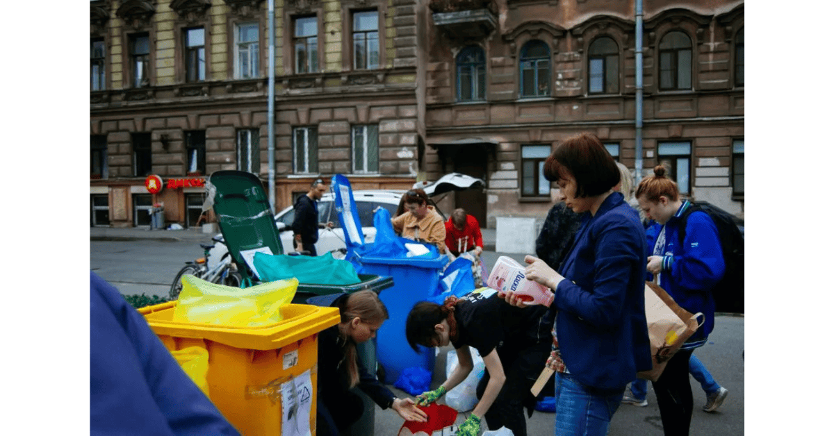 People picking up and sorting out trash. 