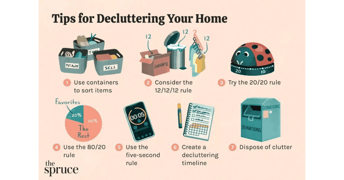 Several decluttering tips. 