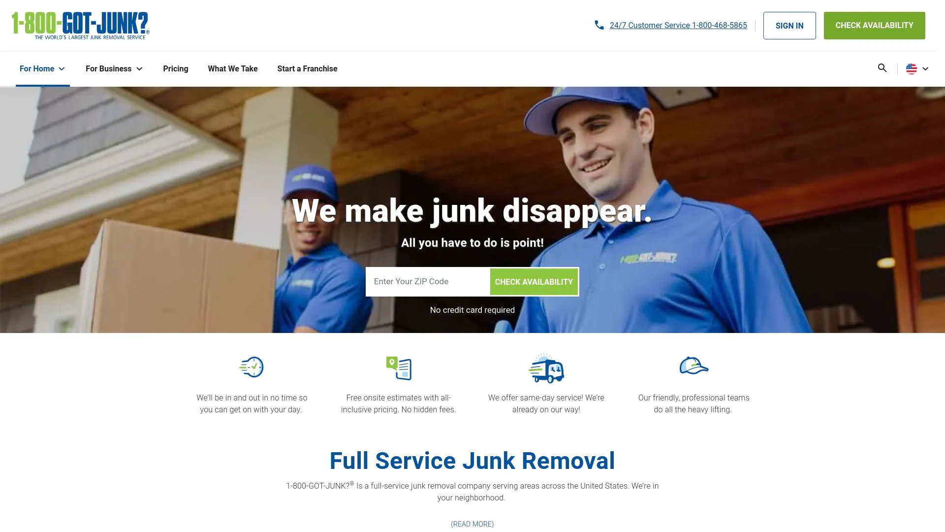 1-800-GOT-JUNK homepage stating that it will “make junk disappear.” 