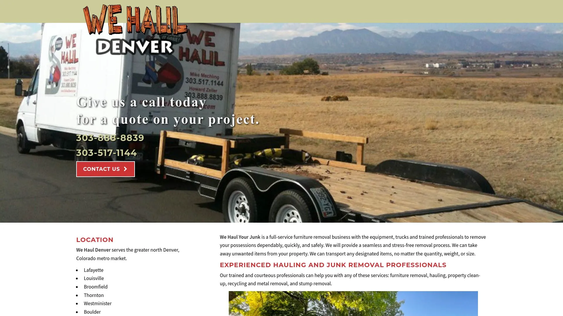 We Haul Denver homepage showing its range of services and locations. 