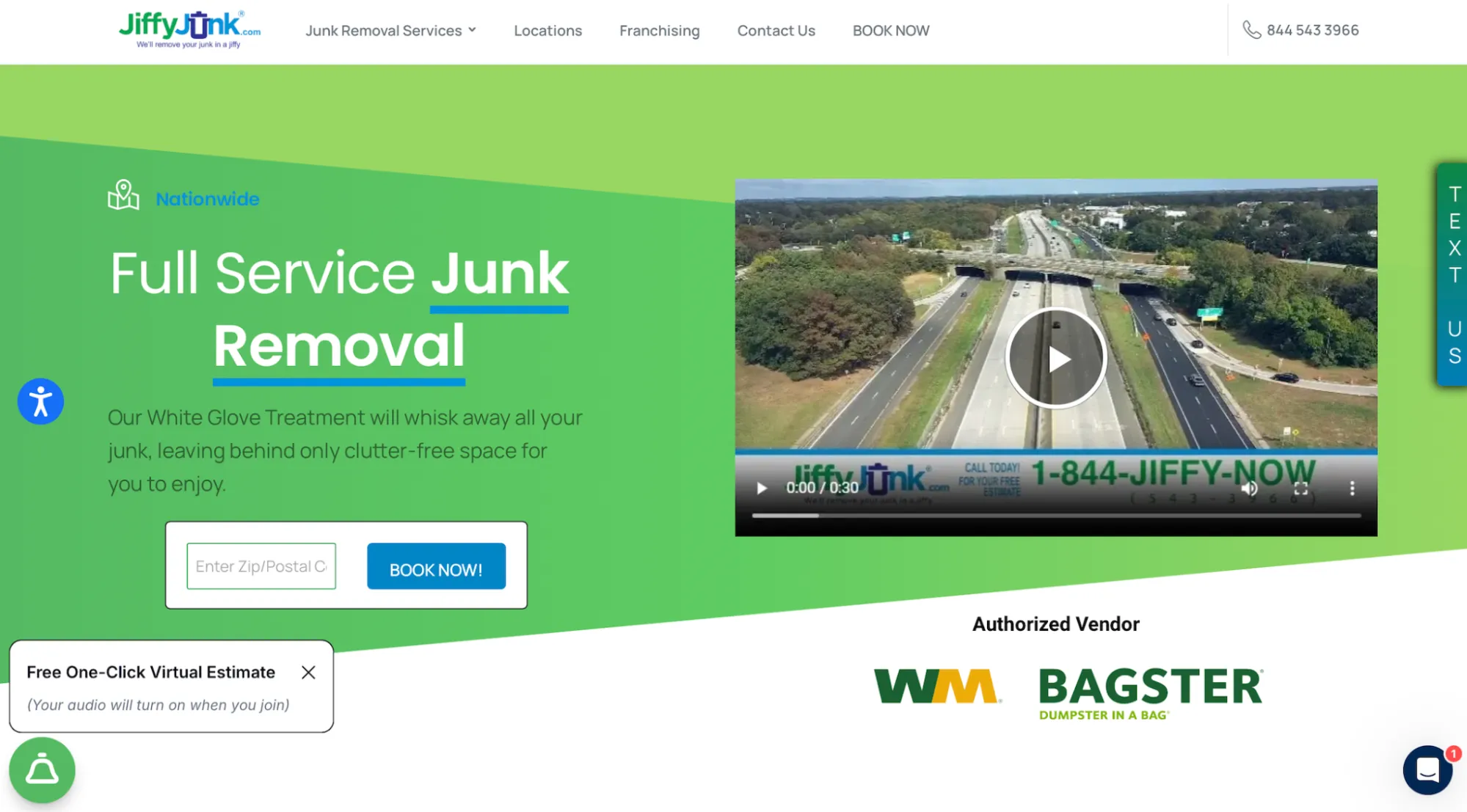 Jiffy Junk homepage showing its full service junk removal feature.