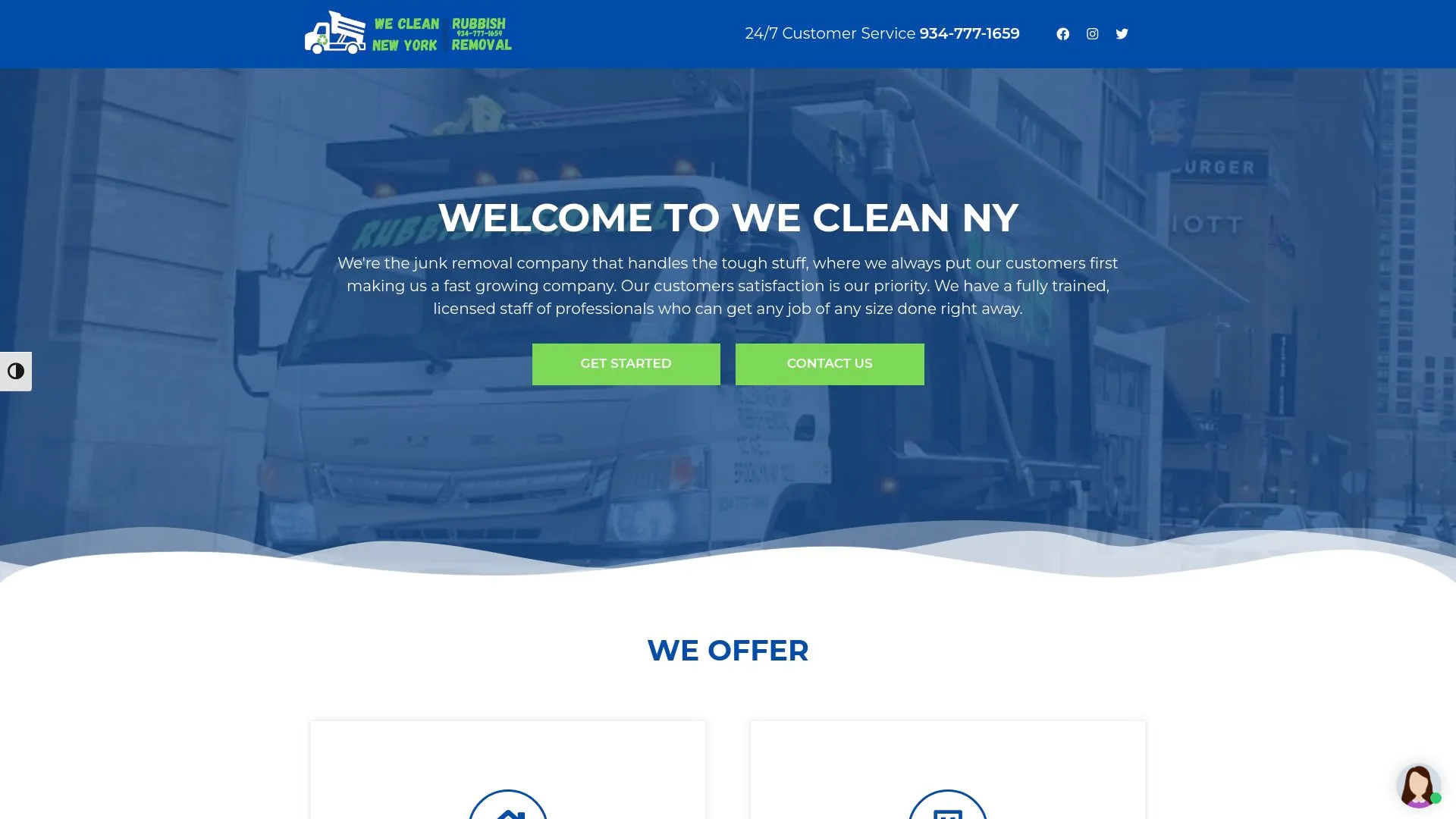 We Clean NY homepage demonstrating its cleanout services.