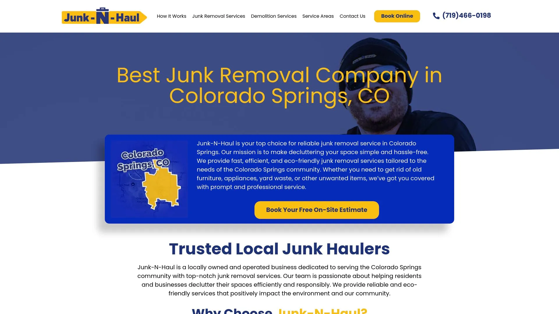 Junk-N-Haul homepage showing its junk removal services. 