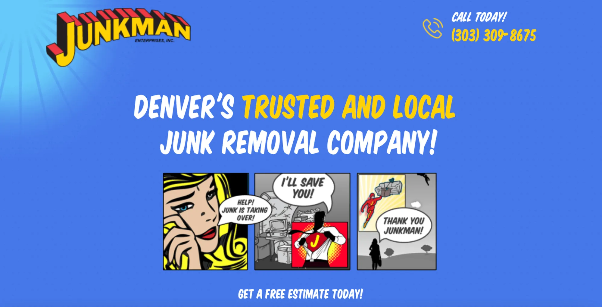 Junkman homepage showing its status as a trusted local junk removal company. 