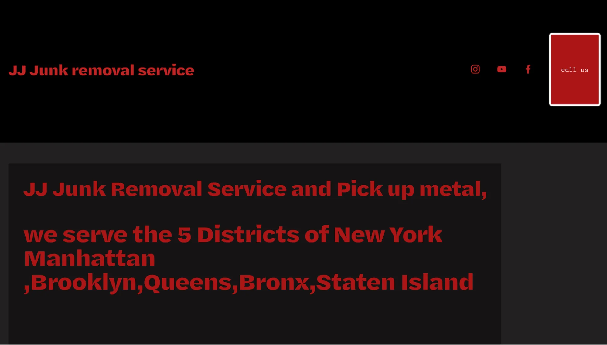 JJ Junk Removal homepage showing its family-run basis in NYC.