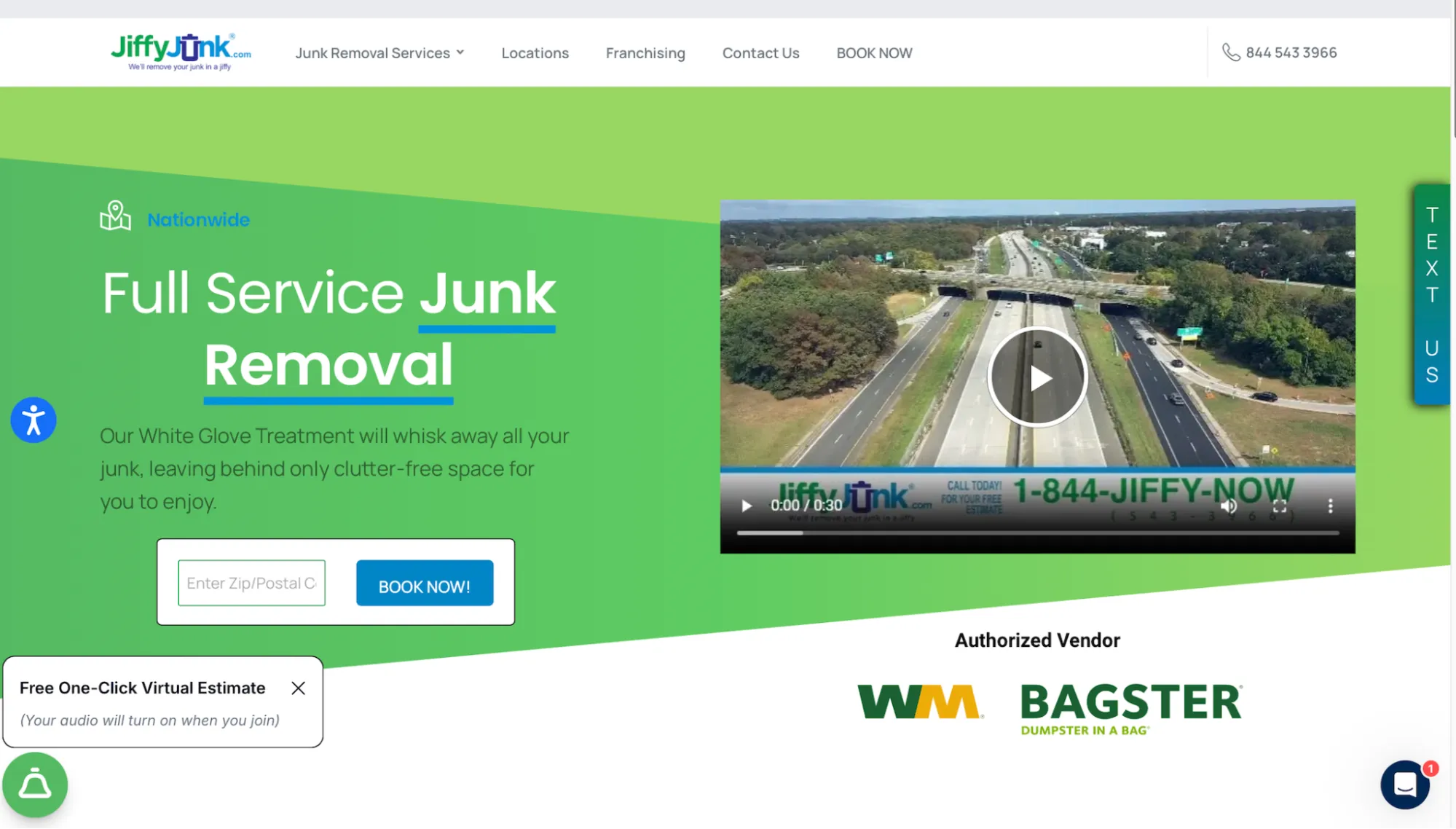 Jiffy Junk homepage showing its full range of junk removal services.