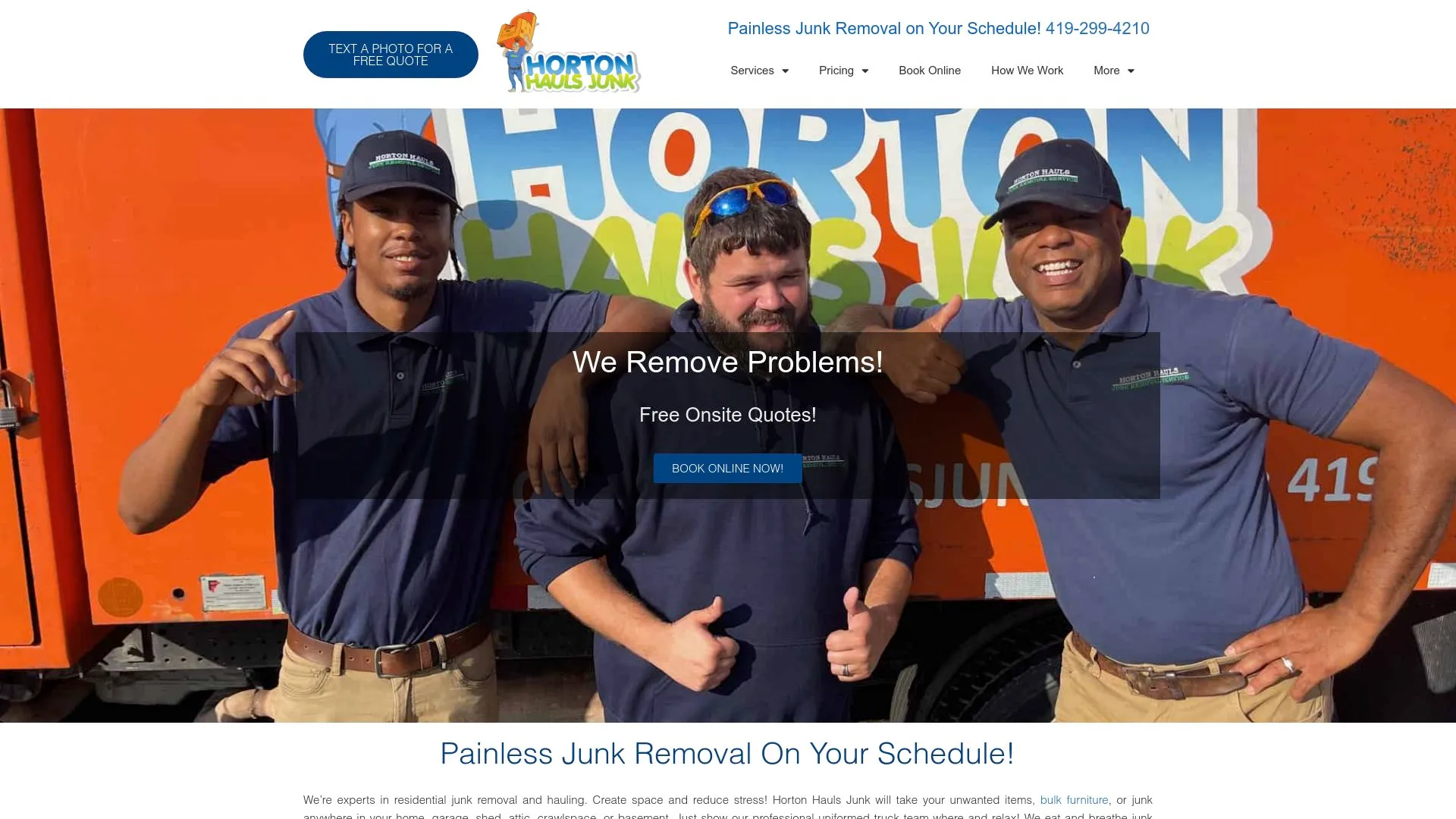 Horton Hauls Junk homepage showing its online quotation system.