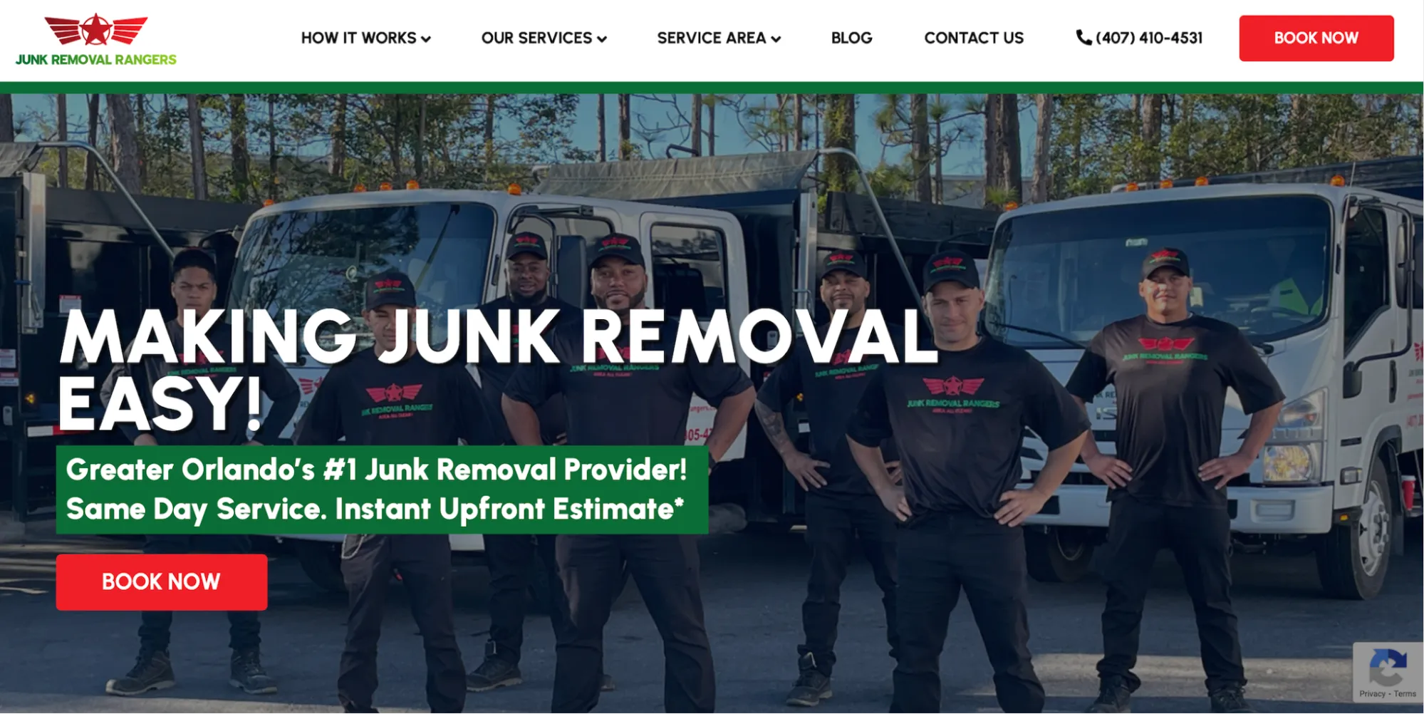 Junk Removal Rangers homepage showing its removal team. 