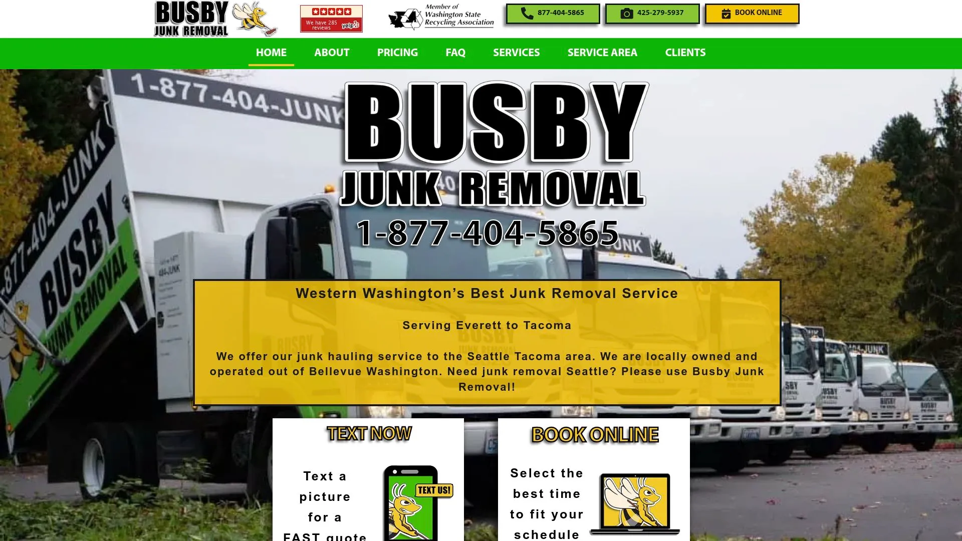 Busby Junk Removal homepage showing its online booking service. 