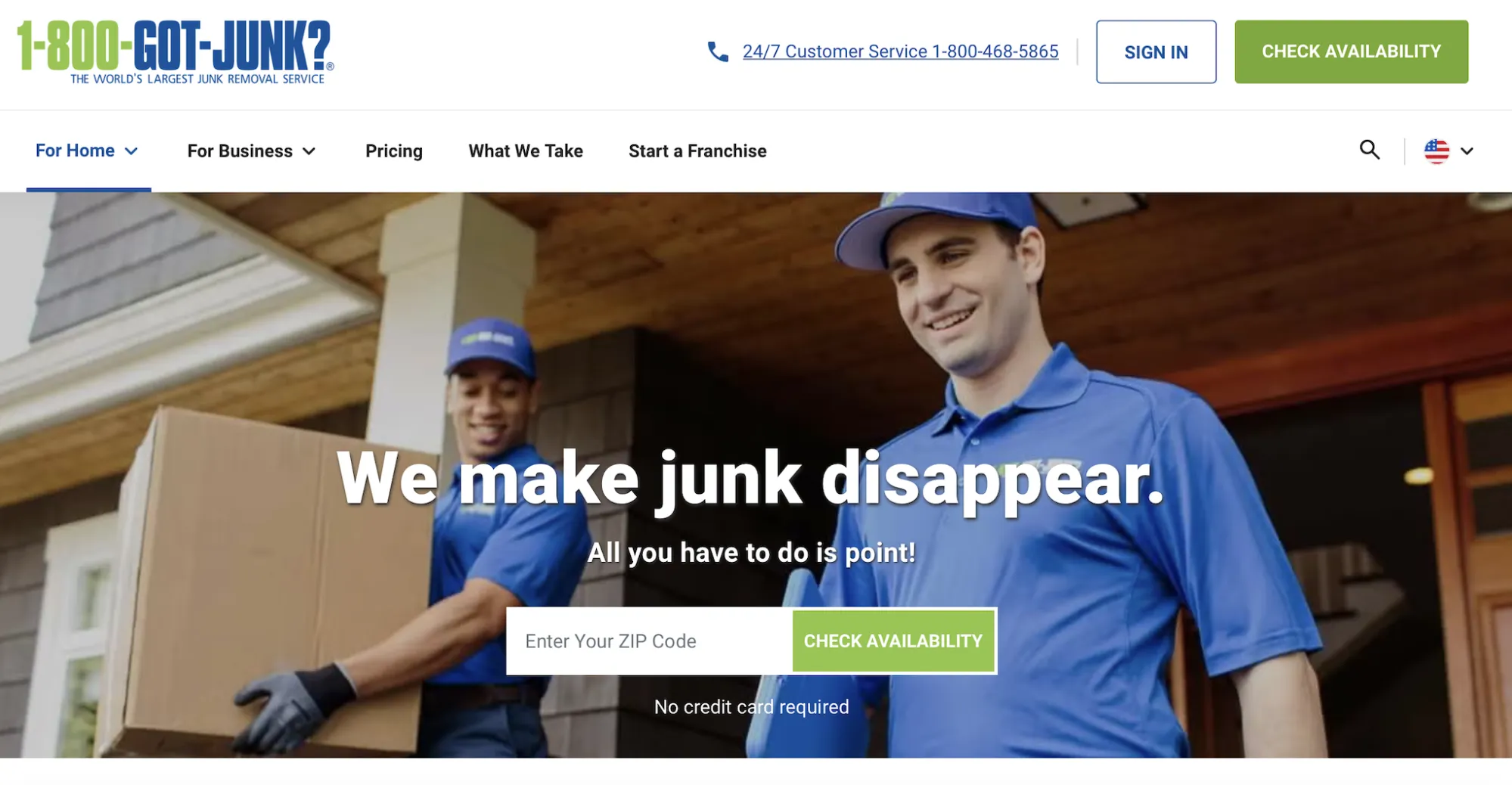 1-800-GOT-JUNK homepage showing its professional approach.